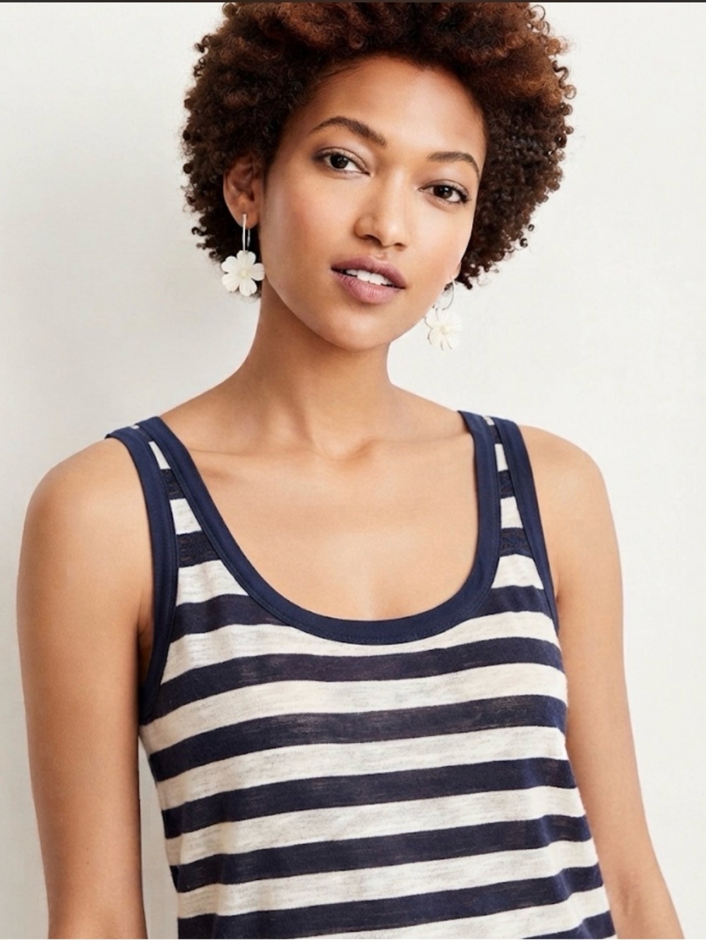 J. Crew Navy and Cream Linen Striped Scoop Tank